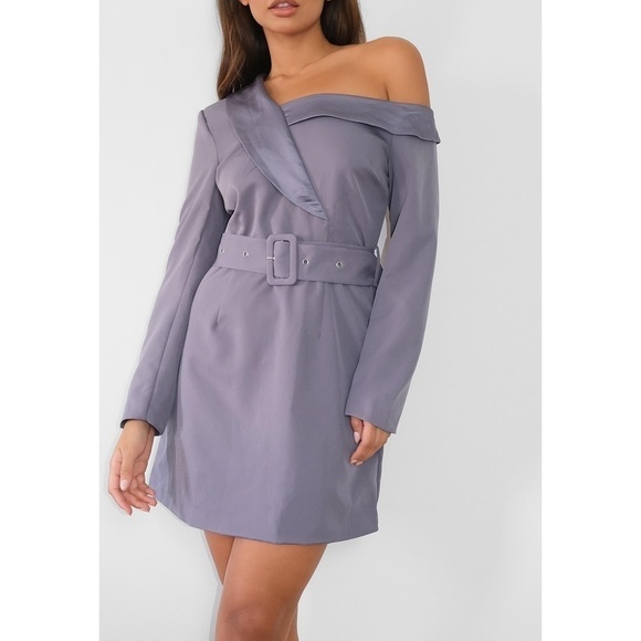 J002 MISSGUIDED Off The Shoulder Blazer Dress Blue - Picture 2 of 10